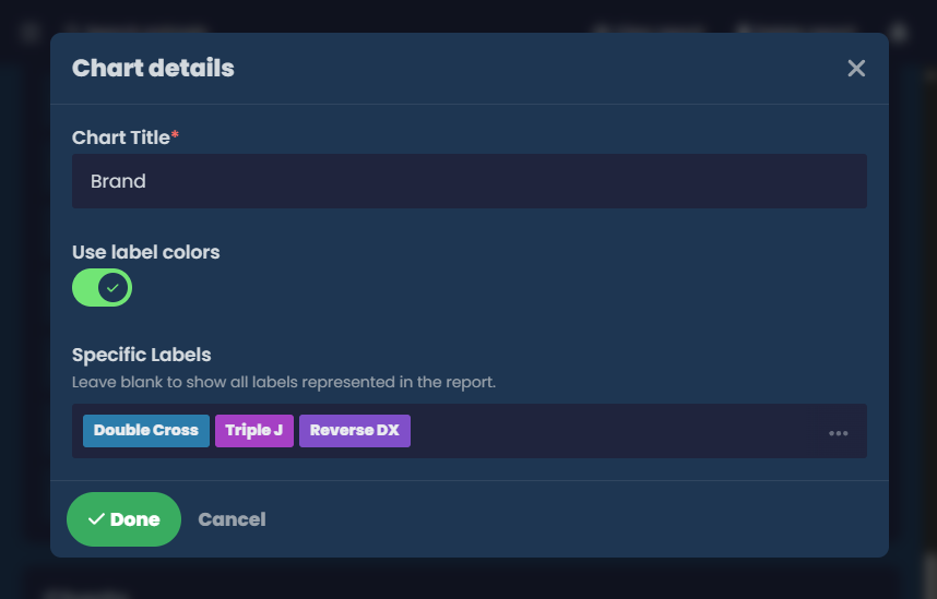 App screenshot of report label chart