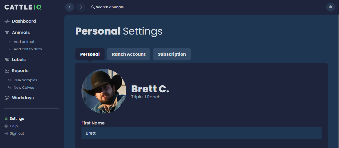 Screenshot of app settings